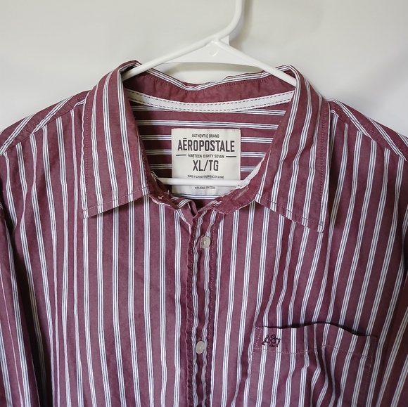 Aeropostale 1987 Long Sleeve Mens Shirt Size XL/TG Color Maroon White Stripe - Picture 5 of 9